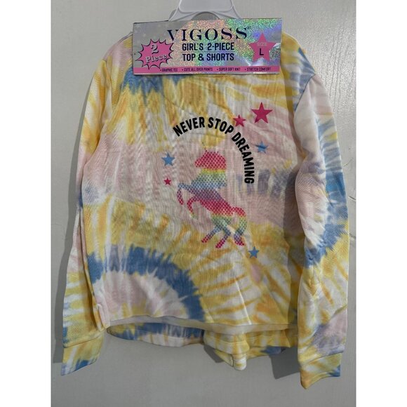 Vigoss Girls 2-Piece Top & Shorts Set Size 4 Pink Graphic Tee Soft Knit Size L - Picture 1 of 3